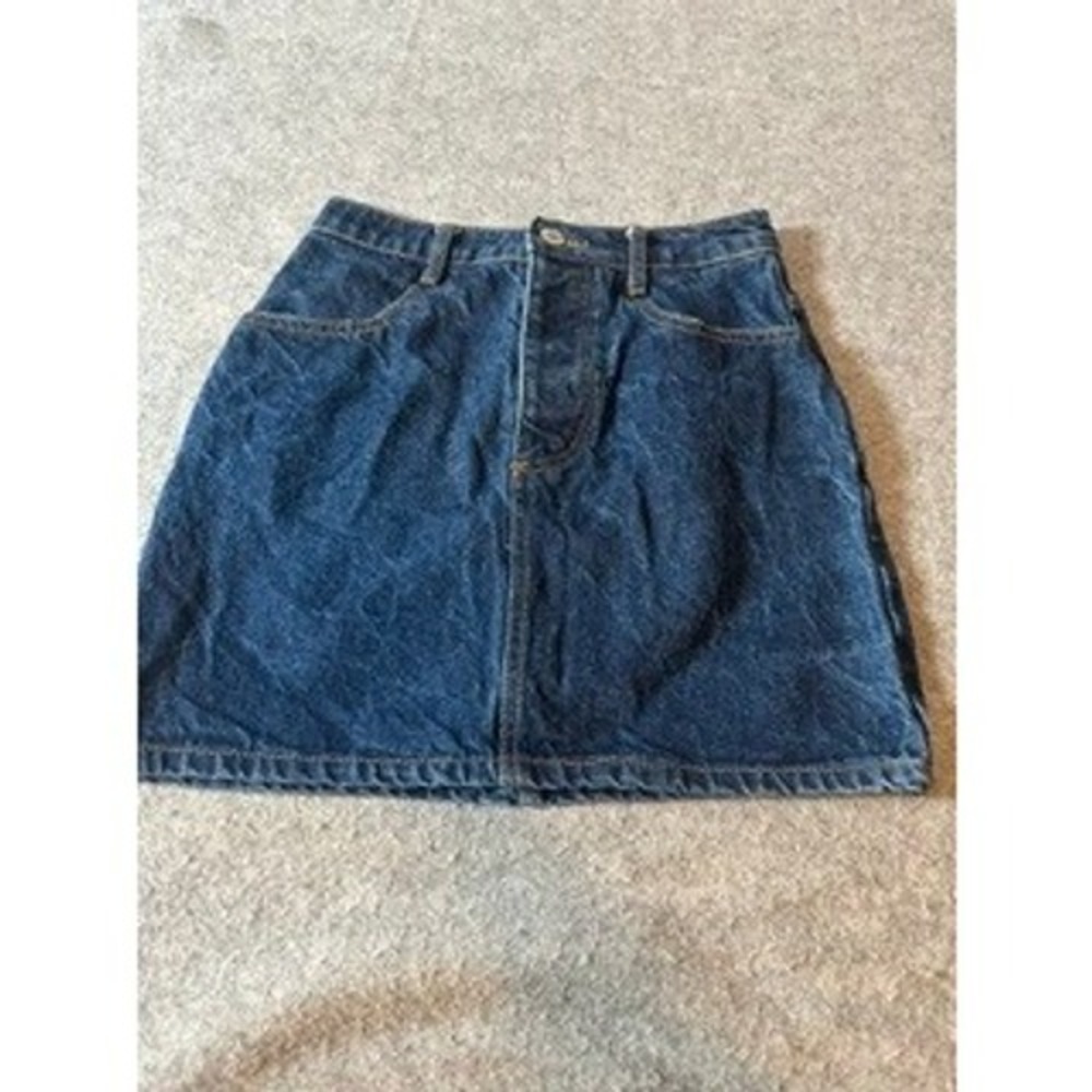 J. Galt Shanghai Women Dark Wash Denim Mini Skirt Button Fly Size S Y2K
